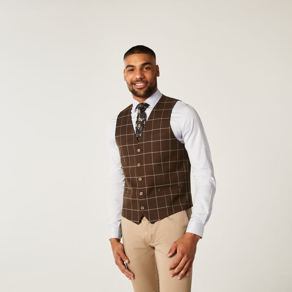 Mens Chocolate Windowpane Suit Vest